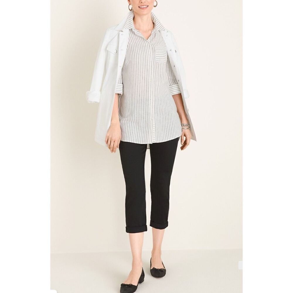 Chico’s Blouse Shirt Stripped Cotton Blend